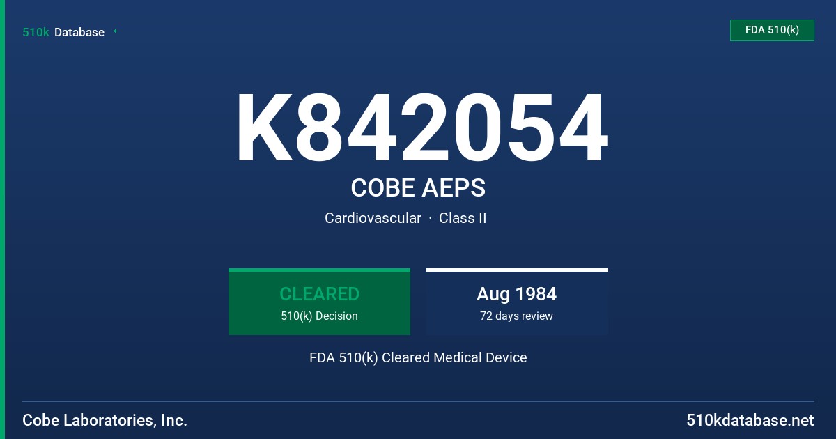 K842054 COBE AEPS FDA 510(k) Cleared Medical Device