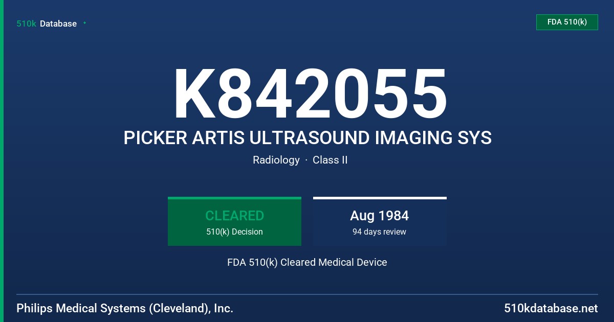 K842055 PICKER ARTIS ULTRASOUND IMAGING SYS FDA 510(k) Cleared Medical Device