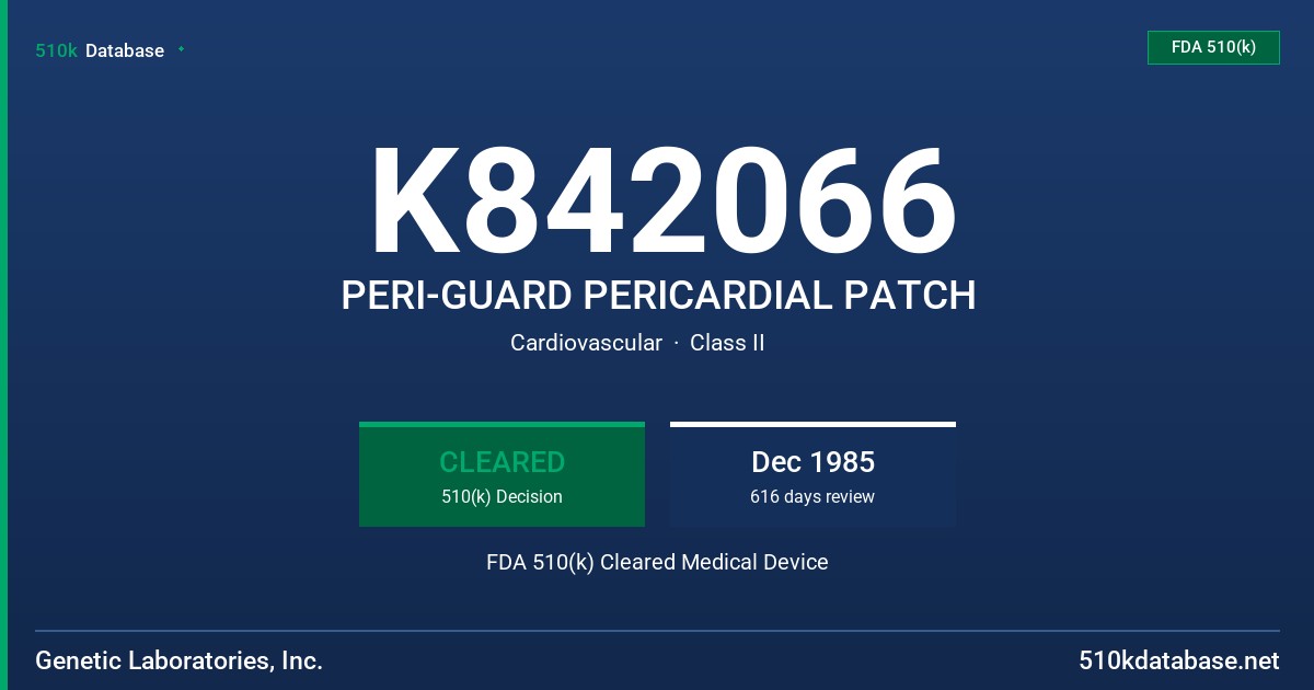 K842066 PERI-GUARD PERICARDIAL PATCH FDA 510(k) Cleared Medical Device
