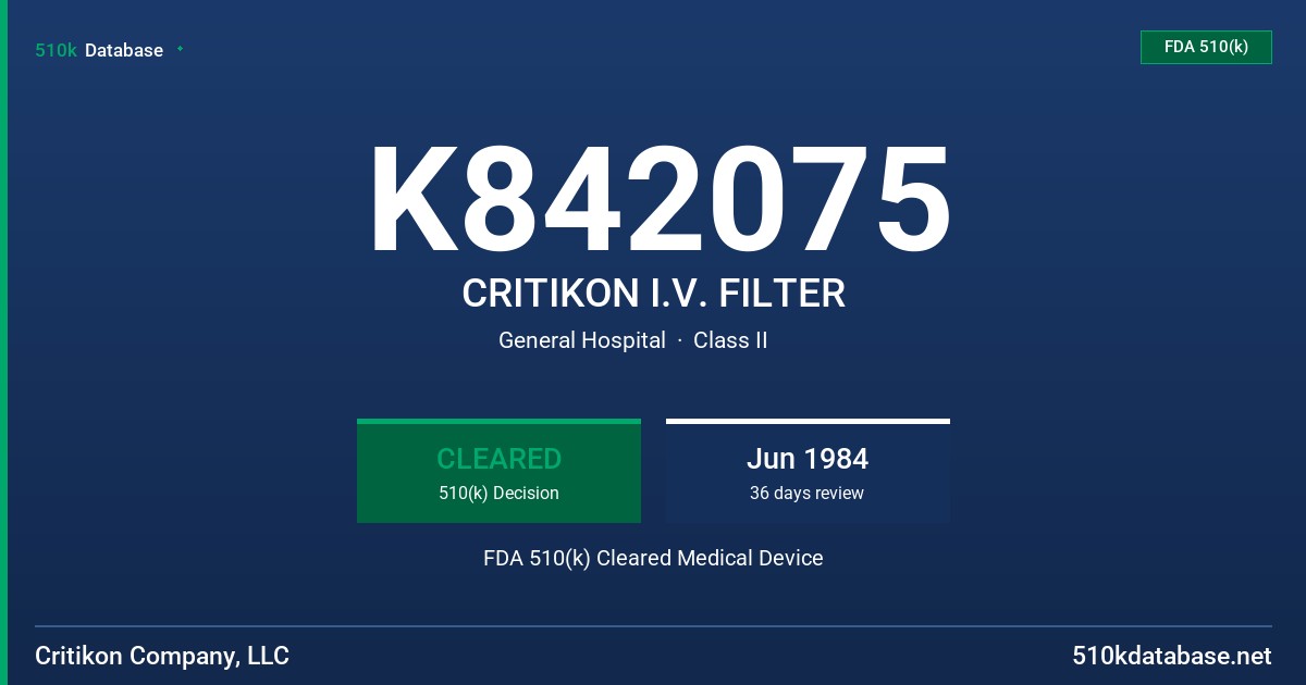 K842075 CRITIKON I.V. FILTER FDA 510(k) Cleared Medical Device