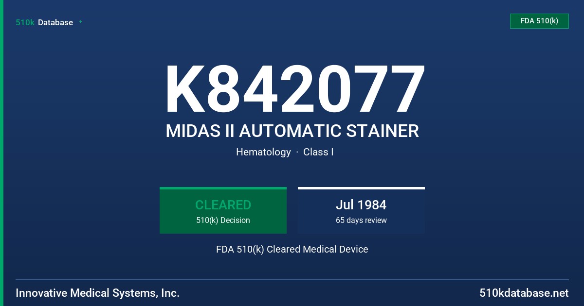 K842077 MIDAS II AUTOMATIC STAINER FDA 510(k) Cleared Medical Device