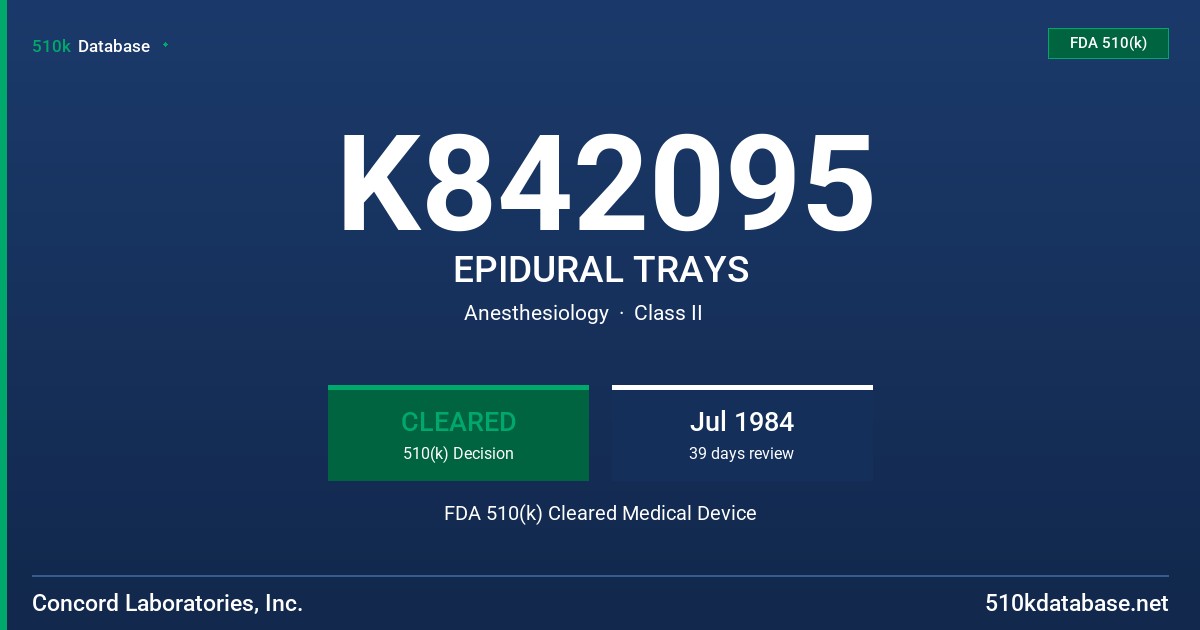 K842095 EPIDURAL TRAYS FDA 510(k) Cleared Medical Device
