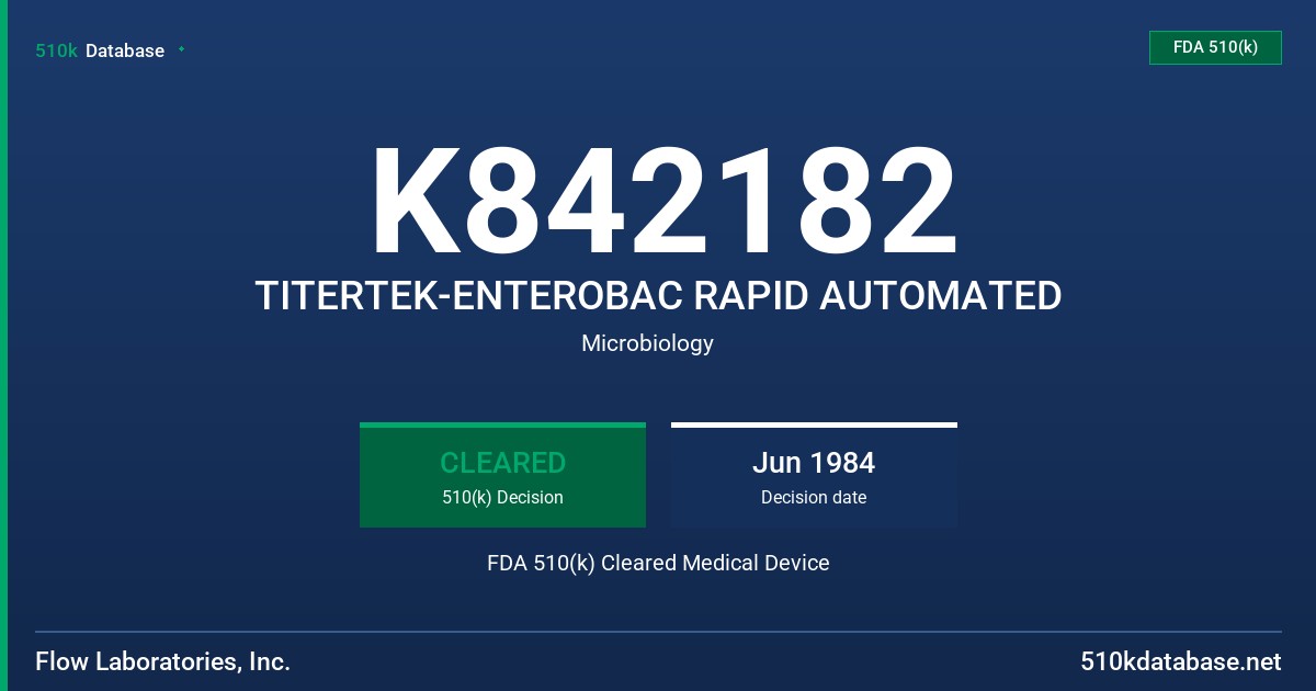 K842182 TITERTEK-ENTEROBAC RAPID AUTOMATED FDA 510(k) Cleared Medical Device