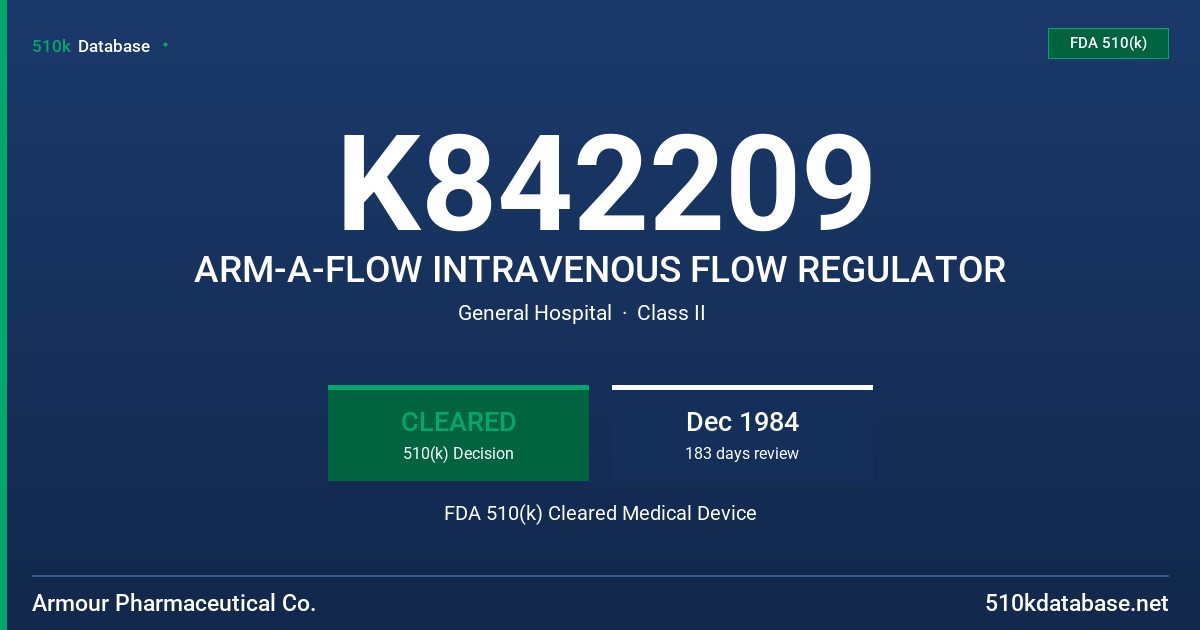 K842209 ARM-A-FLOW INTRAVENOUS FLOW REGULATOR FDA 510(k) Cleared Medical Device