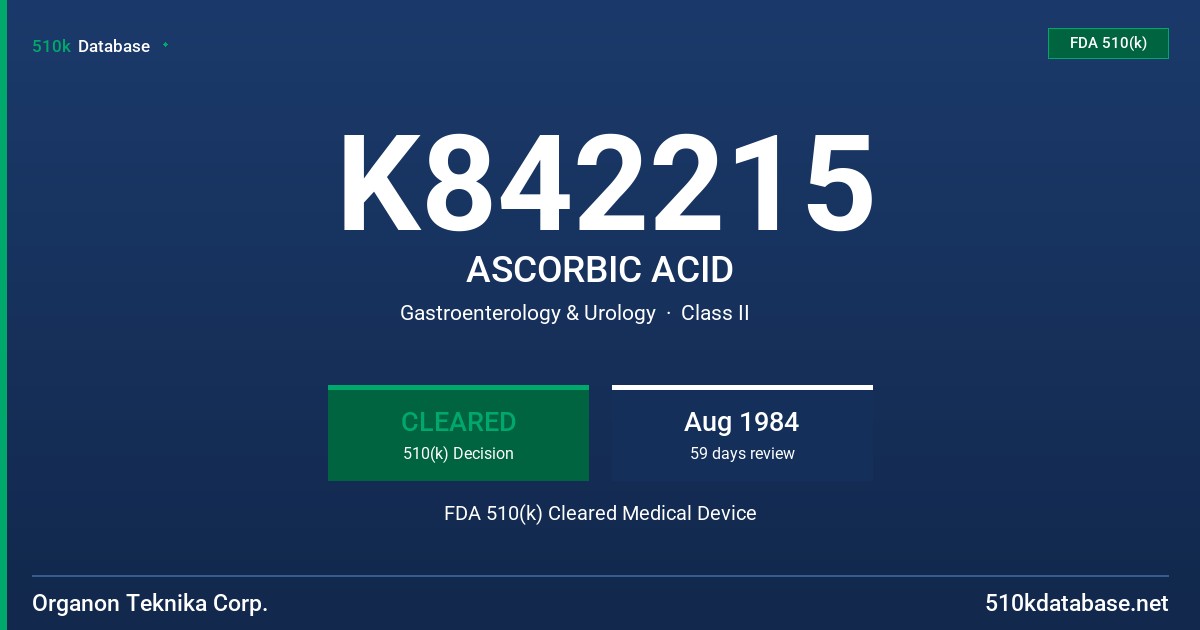 K842215 ASCORBIC ACID FDA 510(k) Cleared Medical Device