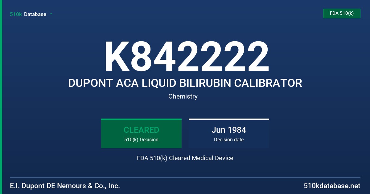 K842222 DUPONT ACA LIQUID BILIRUBIN CALIBRATOR FDA 510(k) Cleared Medical Device