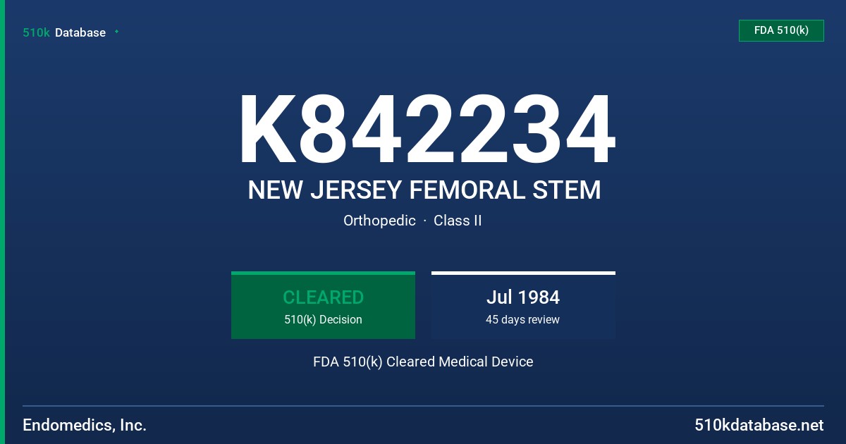 K842234 NEW JERSEY FEMORAL STEM FDA 510(k) Cleared Medical Device