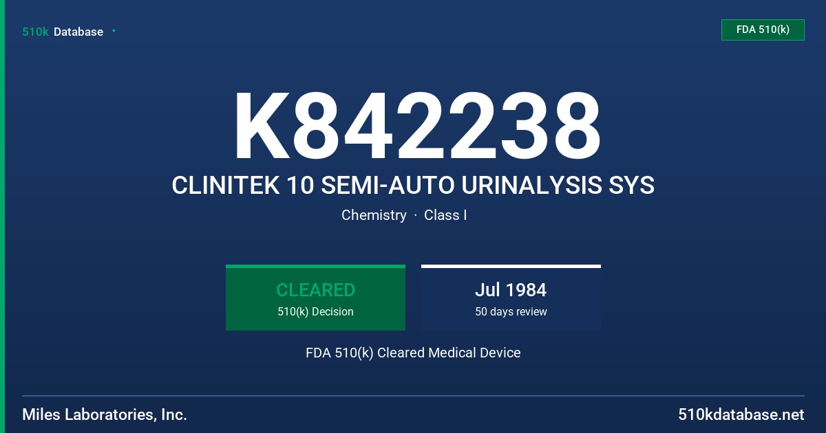 K842238 CLINITEK 10 SEMI-AUTO URINALYSIS SYS FDA 510(k) Cleared Medical Device