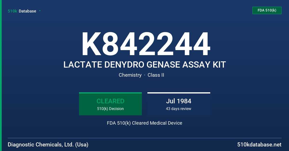 K842244 LACTATE DENYDRO GENASE ASSAY KIT FDA 510(k) Cleared Medical Device
