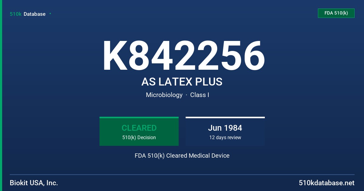 K842256 AS LATEX PLUS FDA 510(k) Cleared Medical Device