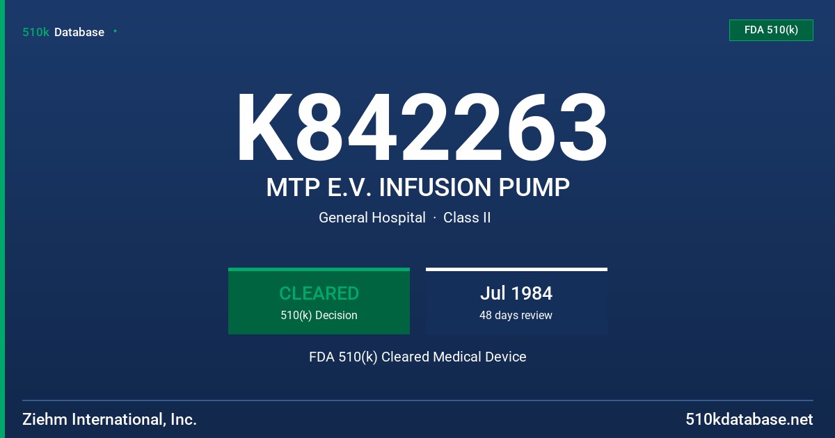 K842263 MTP E.V. INFUSION PUMP FDA 510(k) Cleared Medical Device
