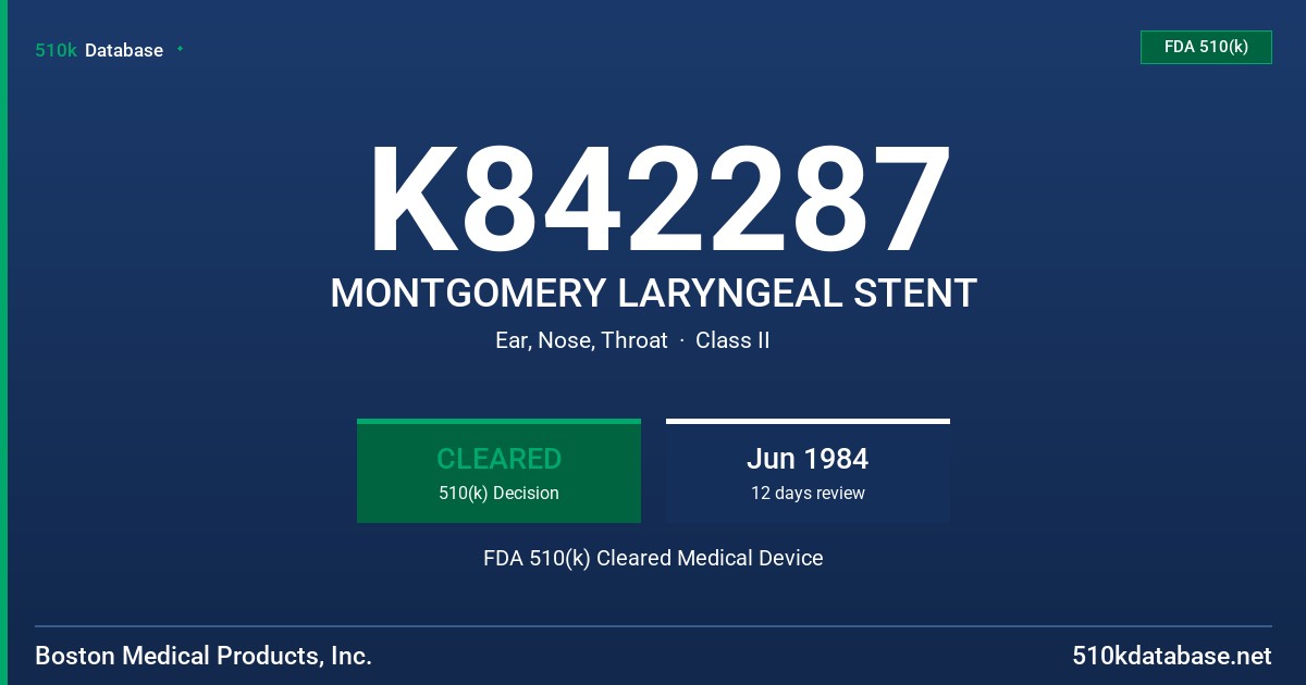 K842287 MONTGOMERY LARYNGEAL STENT FDA 510(k) Cleared Medical Device