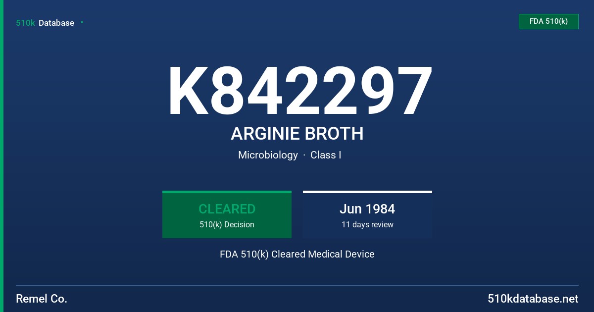K842297 ARGINIE BROTH FDA 510(k) Cleared Medical Device