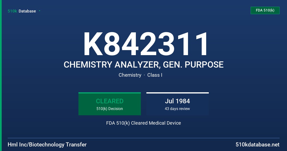 K842311 CHEMISTRY ANALYZER, GEN. PURPOSE FDA 510(k) Cleared Medical Device