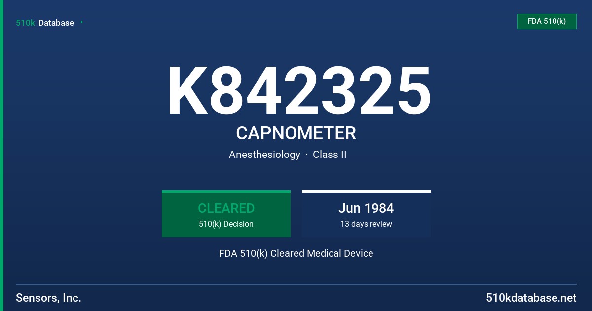 K842325 CAPNOMETER FDA 510(k) Cleared Medical Device