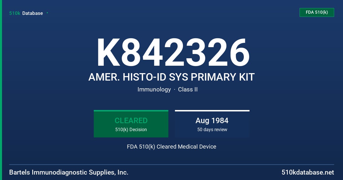 K842326 AMER. HISTO-ID SYS PRIMARY KIT FDA 510(k) Cleared Medical Device