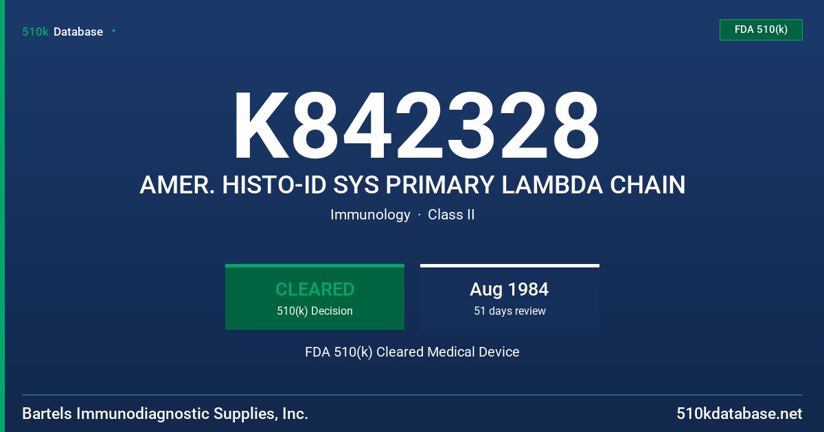 K842328 AMER. HISTO-ID SYS PRIMARY LAMBDA CHAIN FDA 510(k) Cleared Medical Device