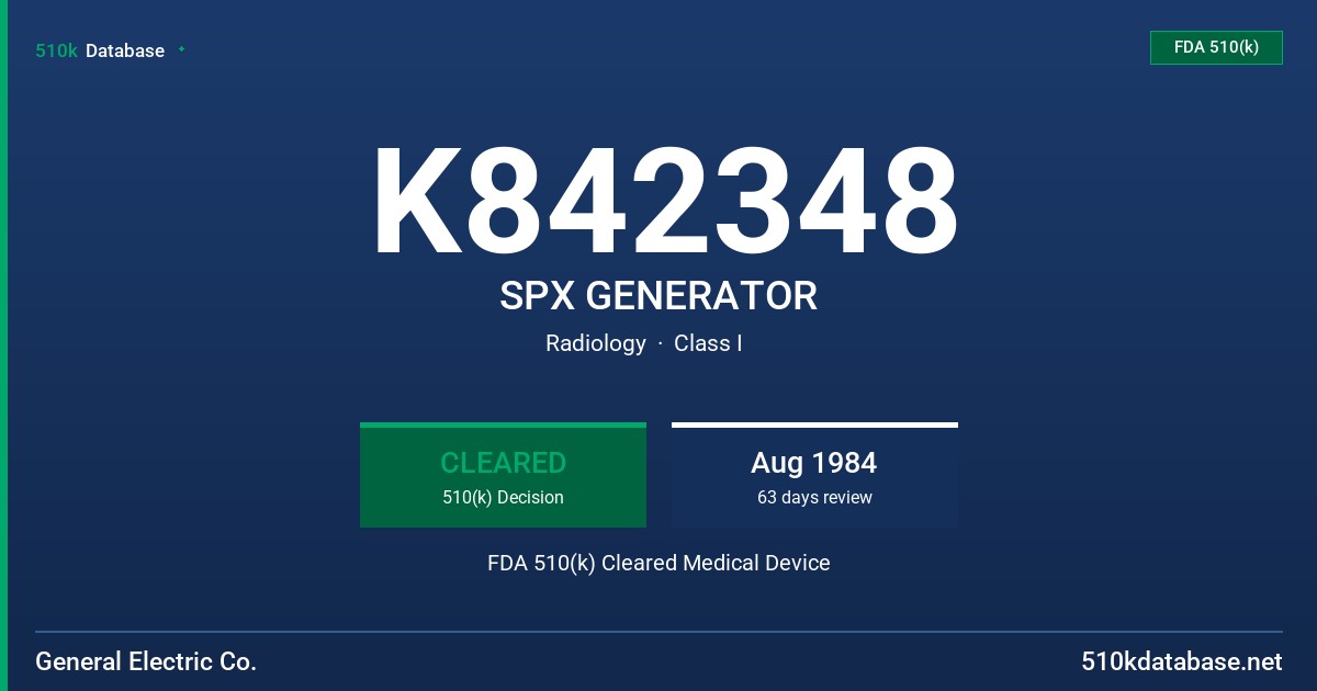 K842348 SPX GENERATOR FDA 510(k) Cleared Medical Device