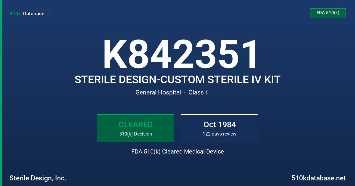 K842351 STERILE DESIGN-CUSTOM STERILE IV KIT FDA 510(k) Cleared Medical Device