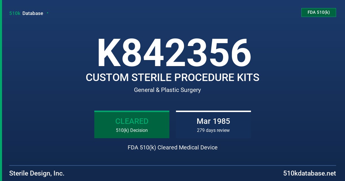 K842356 CUSTOM STERILE PROCEDURE KITS FDA 510(k) Cleared Medical Device