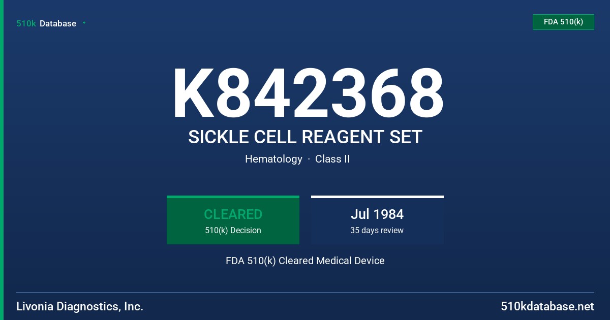 K842368 SICKLE CELL REAGENT SET FDA 510(k) Cleared Medical Device