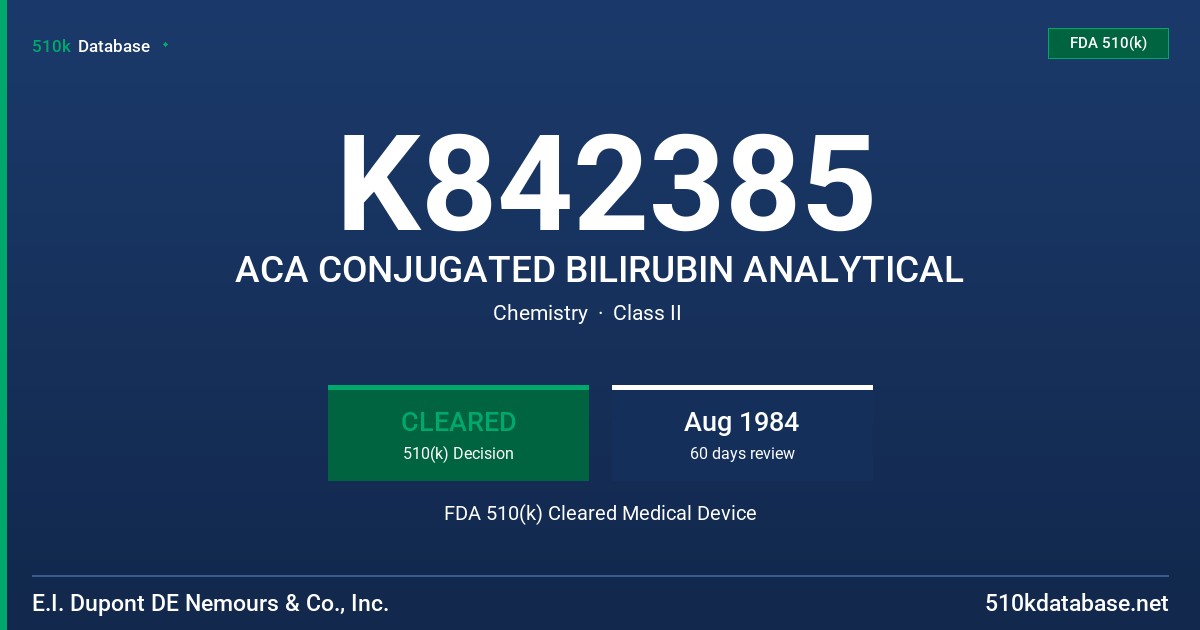 K842385 ACA CONJUGATED BILIRUBIN ANALYTICAL FDA 510(k) Cleared Medical Device