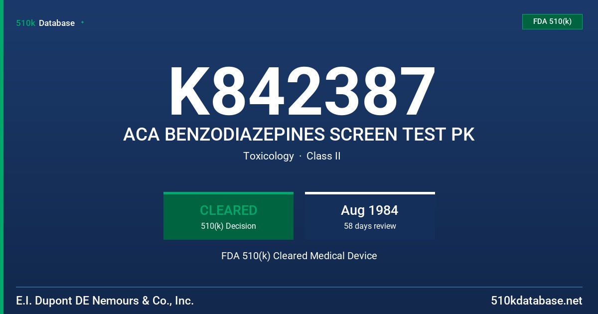 K842387 ACA BENZODIAZEPINES SCREEN TEST PK FDA 510(k) Cleared Medical Device