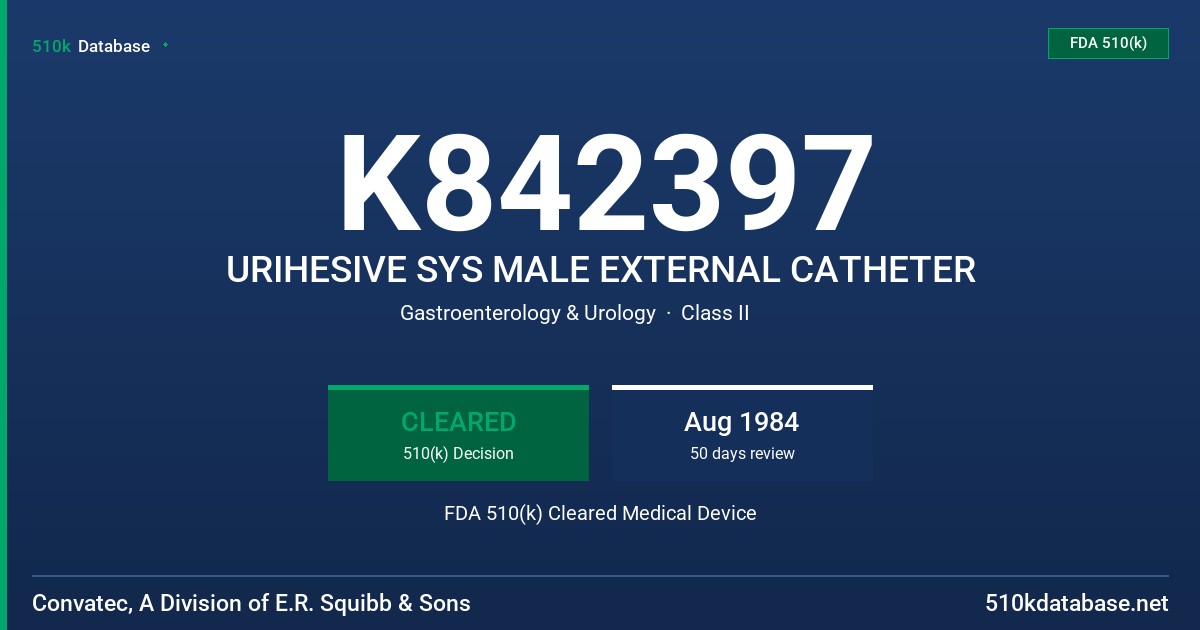 K842397 URIHESIVE SYS MALE EXTERNAL CATHETER FDA 510(k) Cleared Medical Device