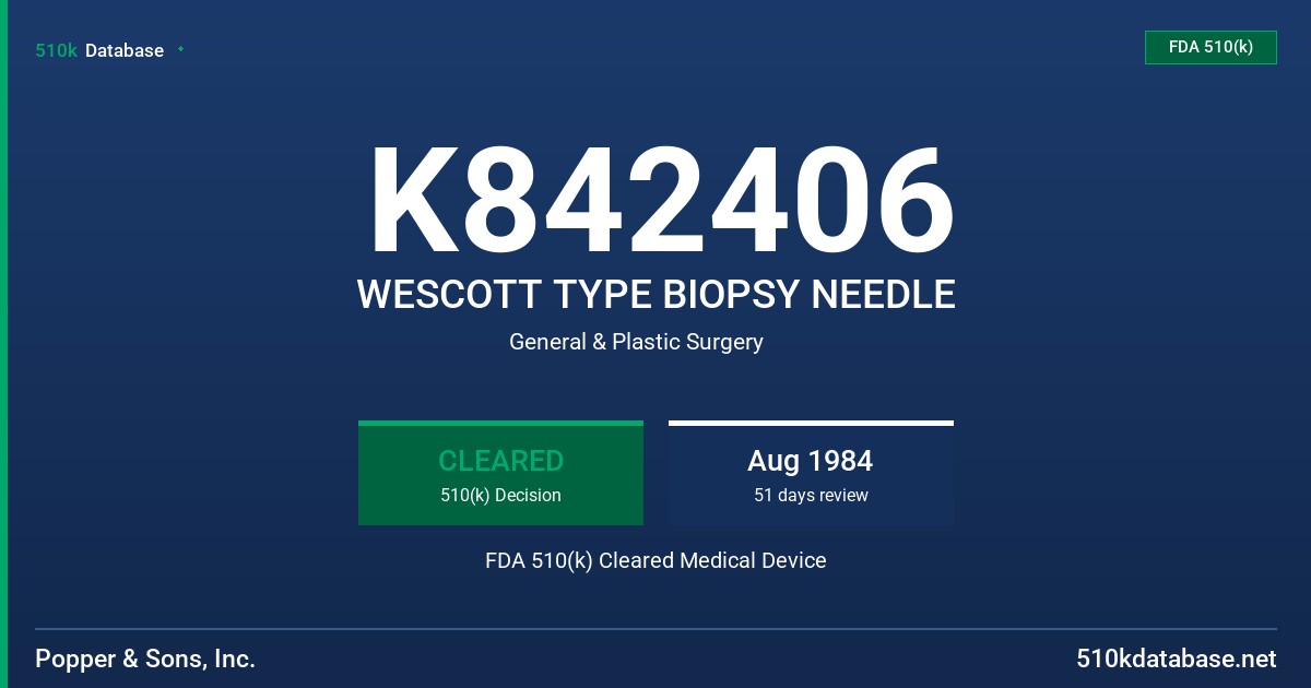 K842406 WESCOTT TYPE BIOPSY NEEDLE FDA 510(k) Cleared Medical Device