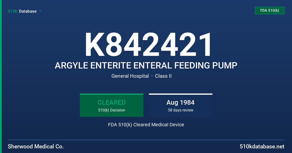 K842421 ARGYLE ENTERITE ENTERAL FEEDING PUMP FDA 510(k) Cleared Medical Device