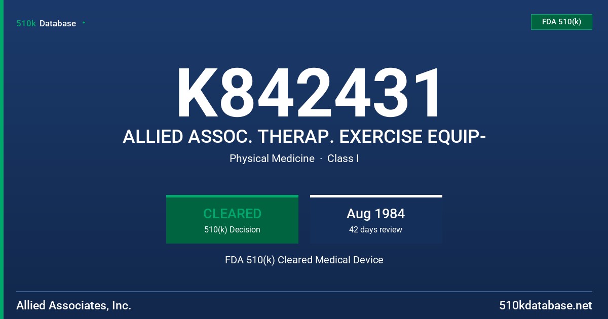 K842431 ALLIED ASSOC. THERAP. EXERCISE EQUIP- FDA 510(k) Cleared Medical Device