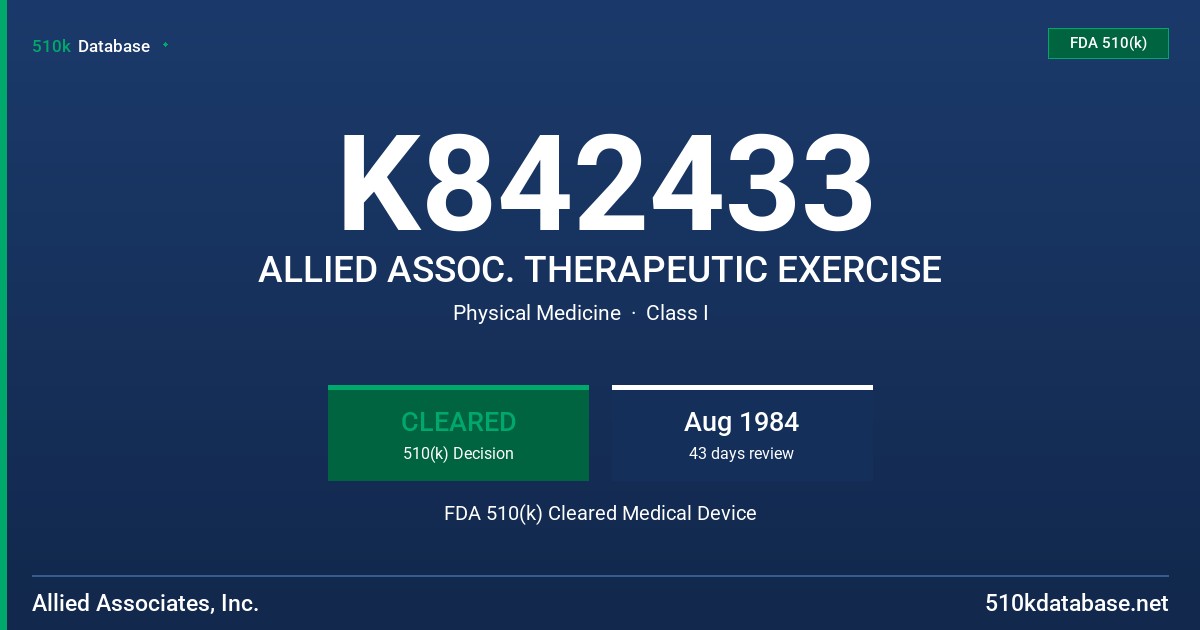 K842433 ALLIED ASSOC. THERAPEUTIC EXERCISE FDA 510(k) Cleared Medical Device