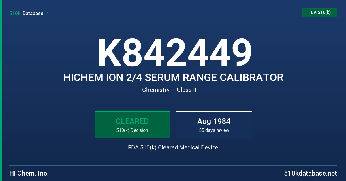 K842449 HICHEM ION 2/4 SERUM RANGE CALIBRATOR FDA 510(k) Cleared Medical Device