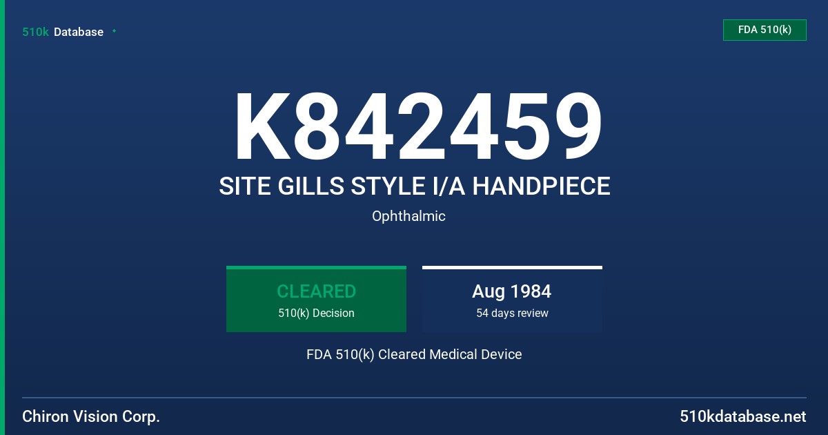 K842459 SITE GILLS STYLE I/A HANDPIECE FDA 510(k) Cleared Medical Device