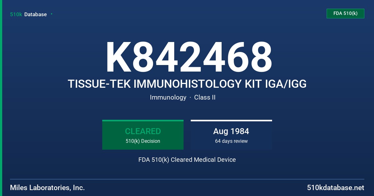 K842468 TISSUE-TEK IMMUNOHISTOLOGY KIT IGA/IGG FDA 510(k) Cleared Medical Device