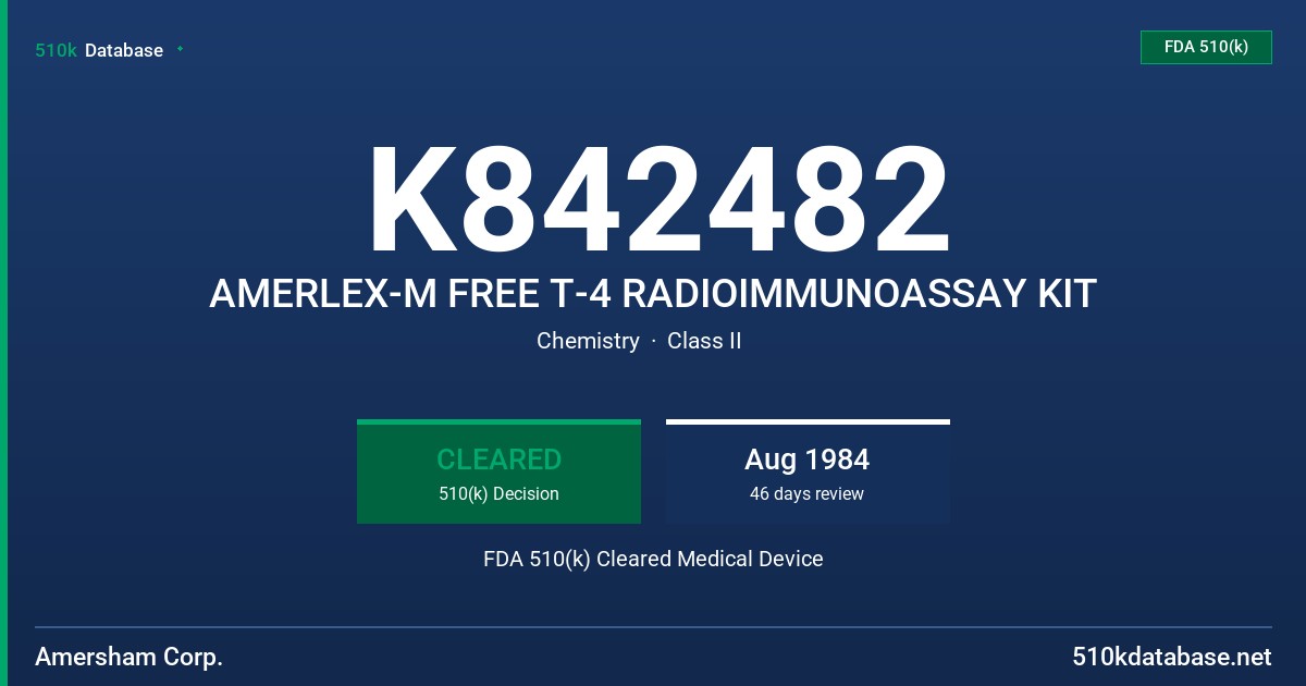 K842482 AMERLEX-M FREE T-4 RADIOIMMUNOASSAY KIT FDA 510(k) Cleared Medical Device