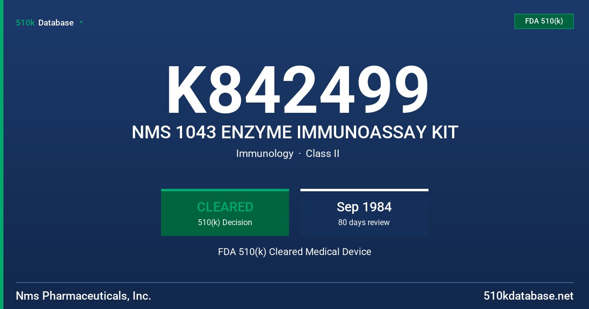 K842499 NMS 1043 ENZYME IMMUNOASSAY KIT FDA 510(k) Cleared Medical Device