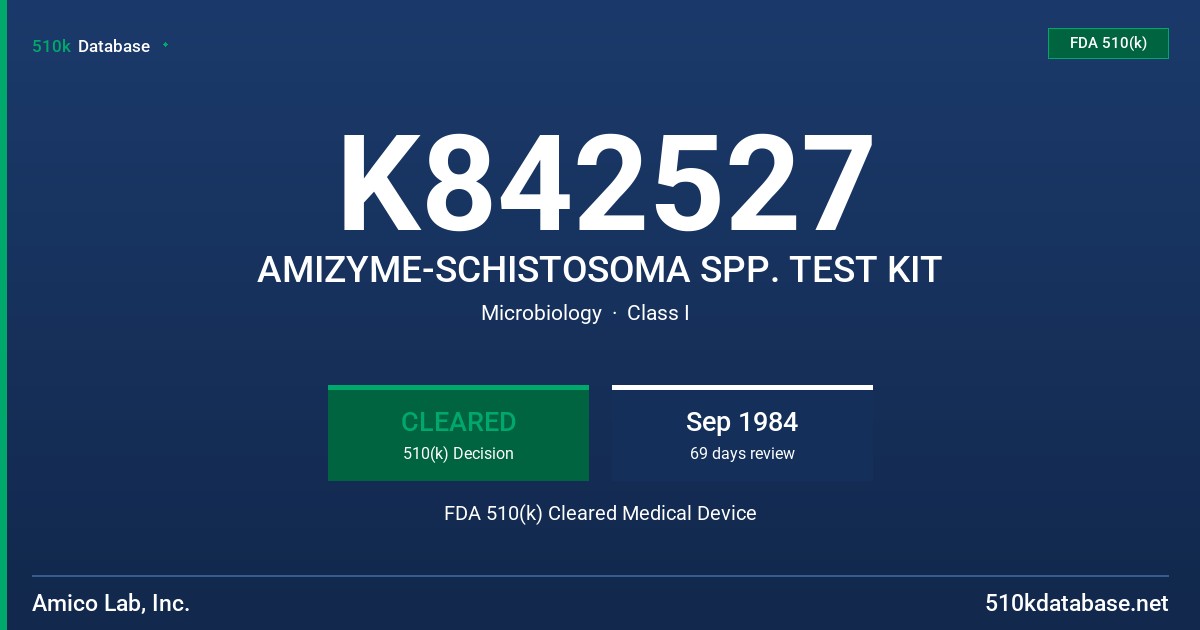 K842527 AMIZYME-SCHISTOSOMA SPP. TEST KIT FDA 510(k) Cleared Medical Device