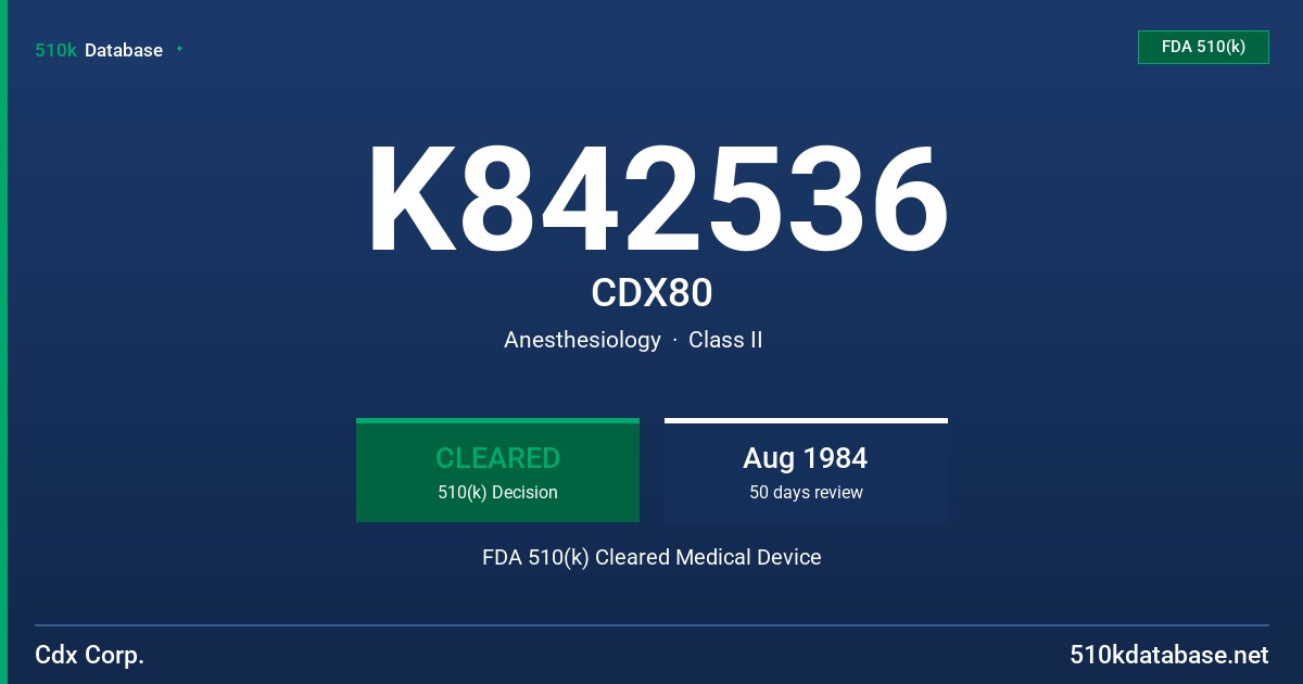 K842536 CDX80 FDA 510(k) Cleared Medical Device