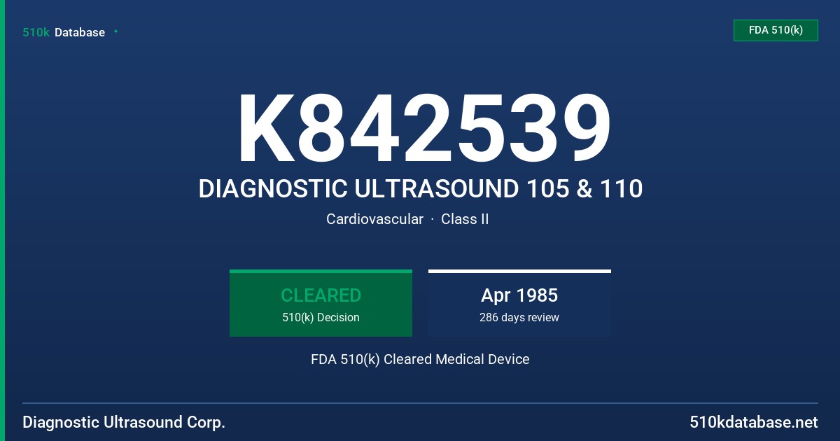 K842539 DIAGNOSTIC ULTRASOUND 105 & 110 FDA 510(k) Cleared Medical Device