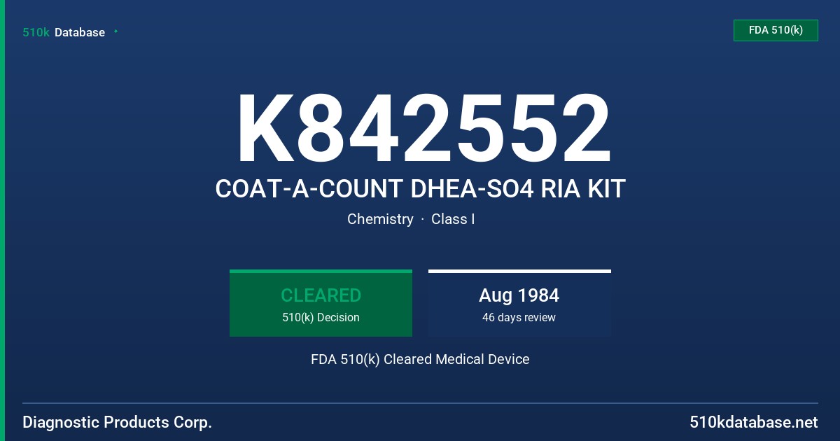 K842552 COAT-A-COUNT DHEA-SO4 RIA KIT FDA 510(k) Cleared Medical Device