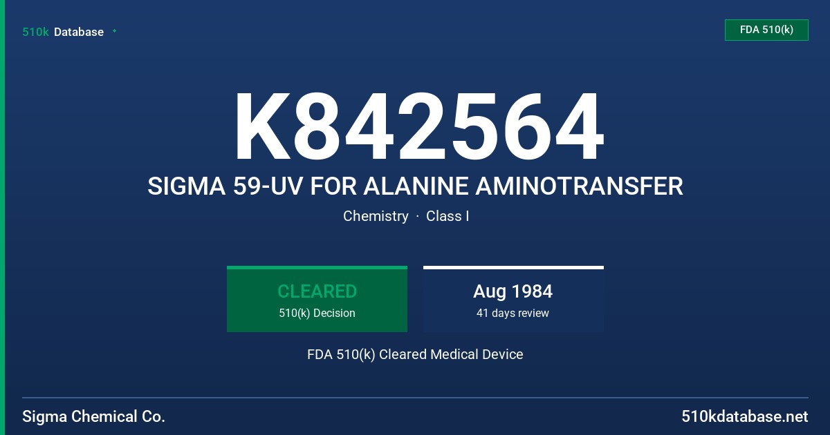 K842564 SIGMA 59-UV FOR ALANINE AMINOTRANSFER FDA 510(k) Cleared Medical Device