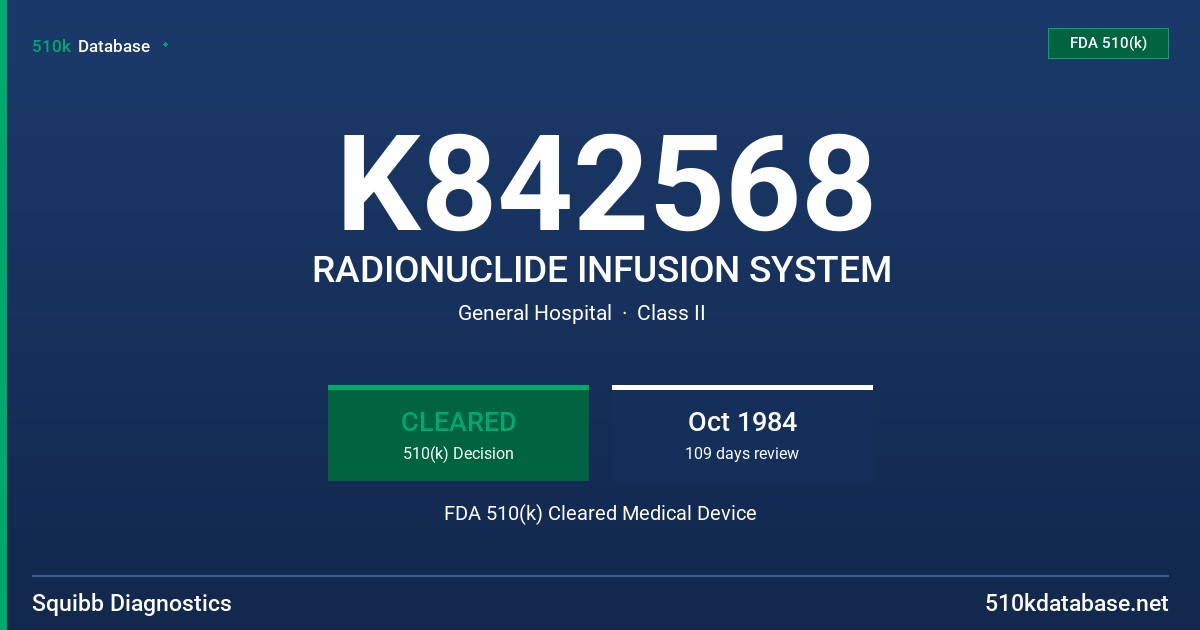 K842568 RADIONUCLIDE INFUSION SYSTEM FDA 510(k) Cleared Medical Device