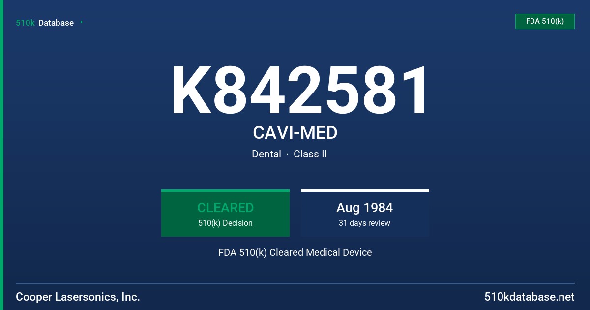 K842581 CAVI-MED FDA 510(k) Cleared Medical Device