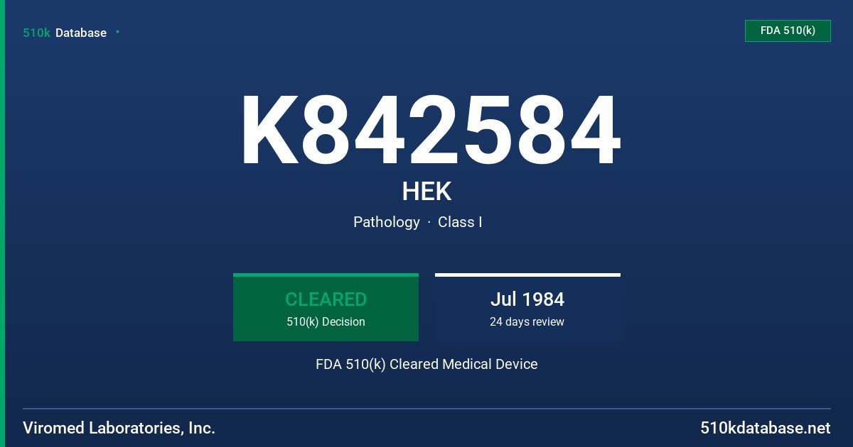 K842584 HEK FDA 510(k) Cleared Medical Device