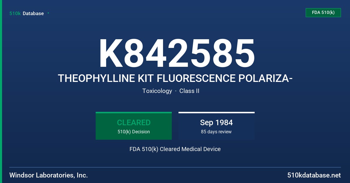 K842585 THEOPHYLLINE KIT FLUORESCENCE POLARIZA- FDA 510(k) Cleared Medical Device