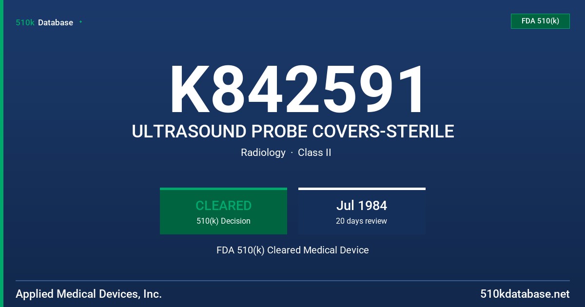 K842591 ULTRASOUND PROBE COVERS-STERILE FDA 510(k) Cleared Medical Device