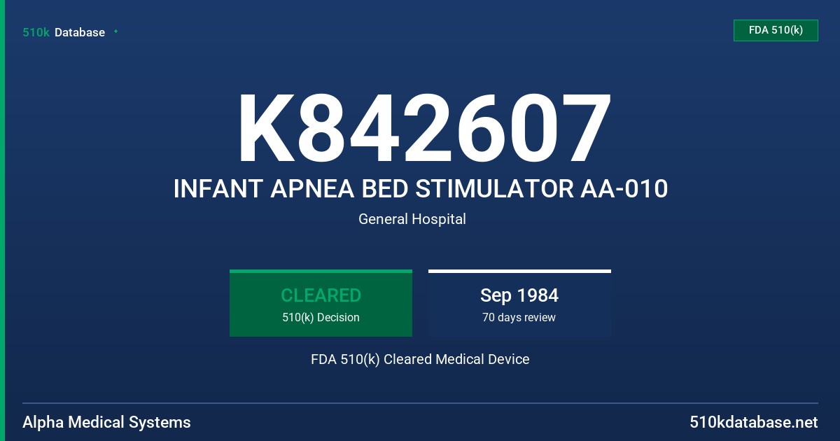 K842607 INFANT APNEA BED STIMULATOR AA-010 FDA 510(k) Cleared Medical Device
