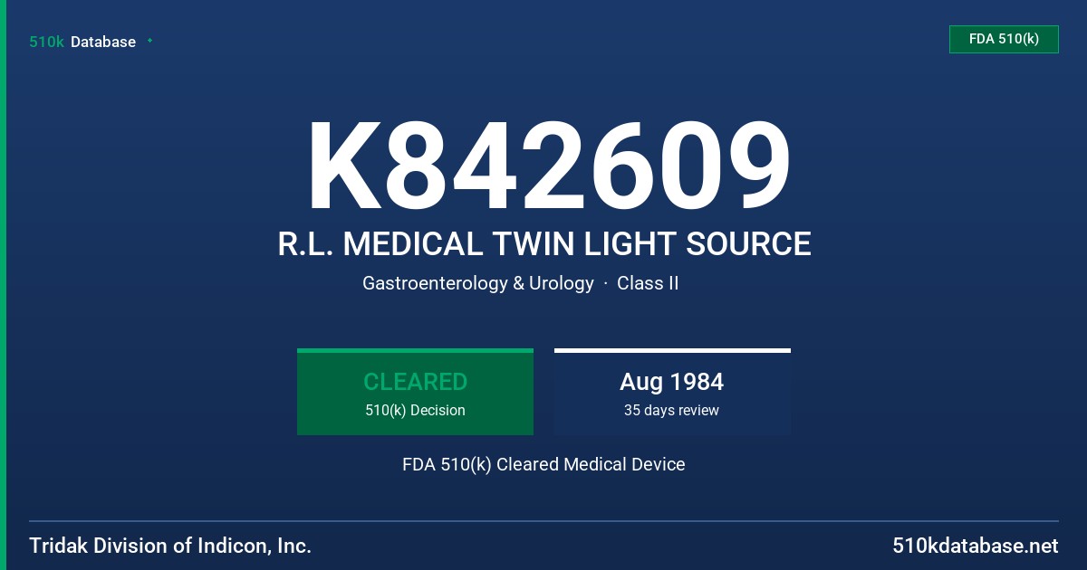 K842609 R.L. MEDICAL TWIN LIGHT SOURCE FDA 510(k) Cleared Medical Device