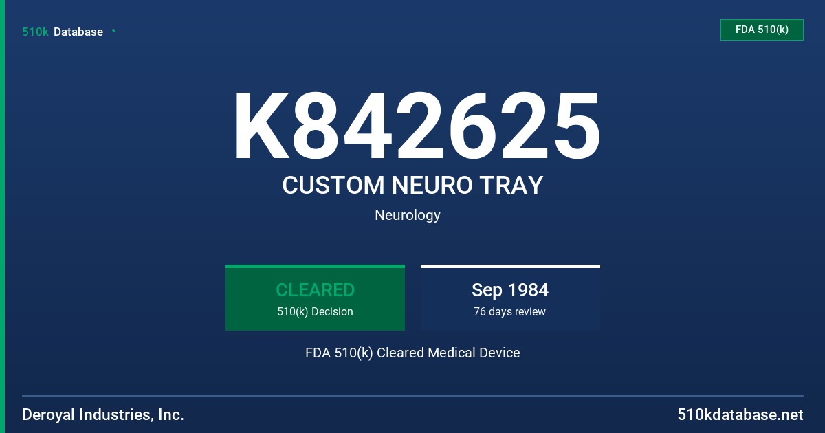 K842625 CUSTOM NEURO TRAY FDA 510(k) Cleared Medical Device